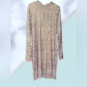 Long sleeve sequin fringe party/cocktail/mini dress